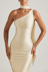 Asymmetric Scarf-Detail Maxi Dress in Ivory