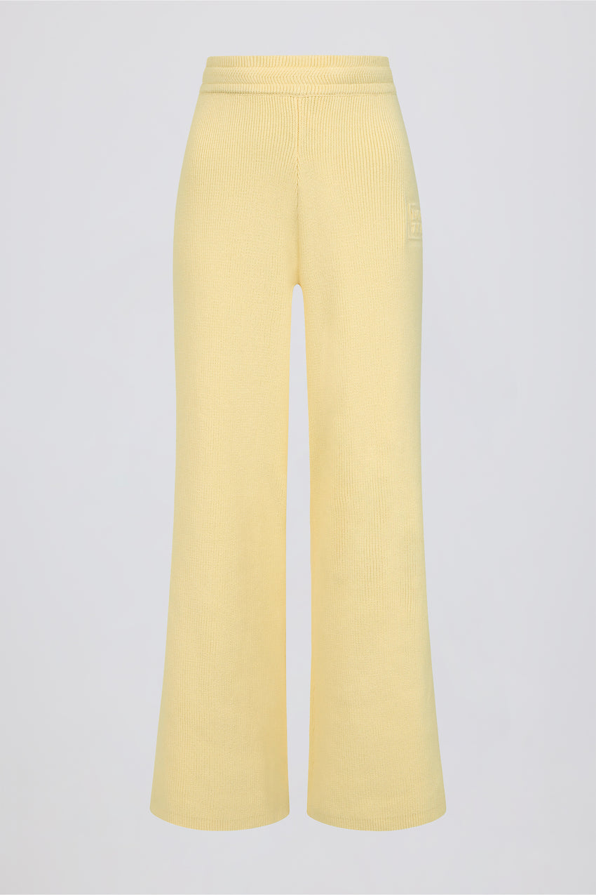 Ribbed Knit Wide-Leg Joggers in Lemon