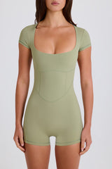 Four-Way Stretch Open-Back Unitard in Matcha